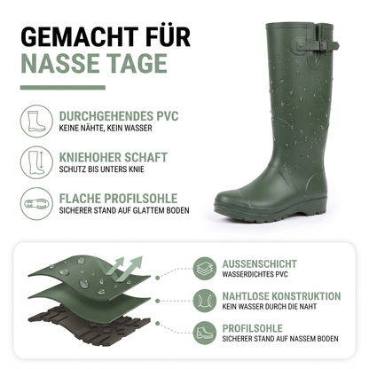 Regenstiefel Damen Kniehoch Wasserdicht & Rutschfest aus PVC – wasserdicht und warm