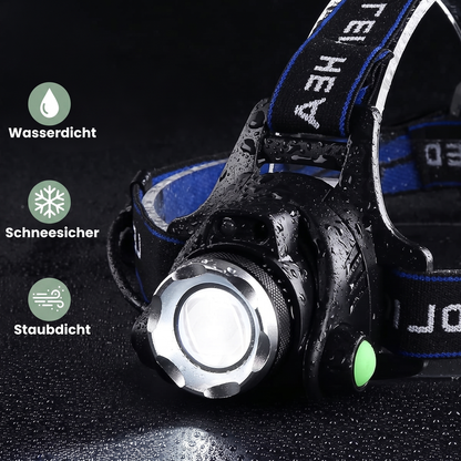 LED Stirnlampe 1000 Lumen - Zoom & 90° neigbar - Wiederaufladbar