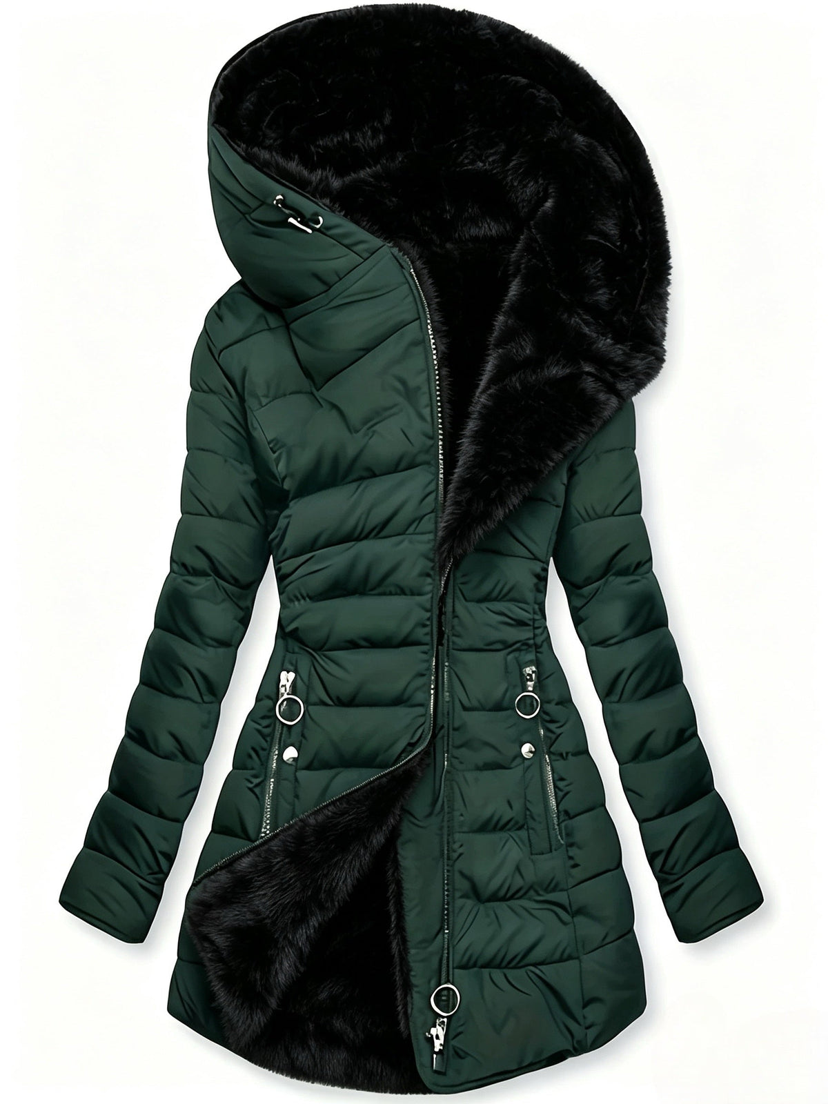 Winterjacke Damen - mit Kunstfellkapuze - Steppmantel