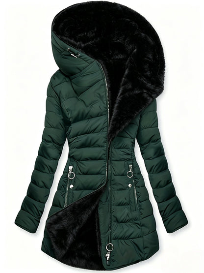 Winterjacke Damen - mit Kunstfellkapuze - Steppmantel