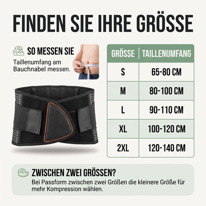 Rückenbandage - Verstellbarer Stützgürtel mit 6 Stützstäben - Atmungsaktiv für Beruf & Sport - Groessentabelle und Anwendung