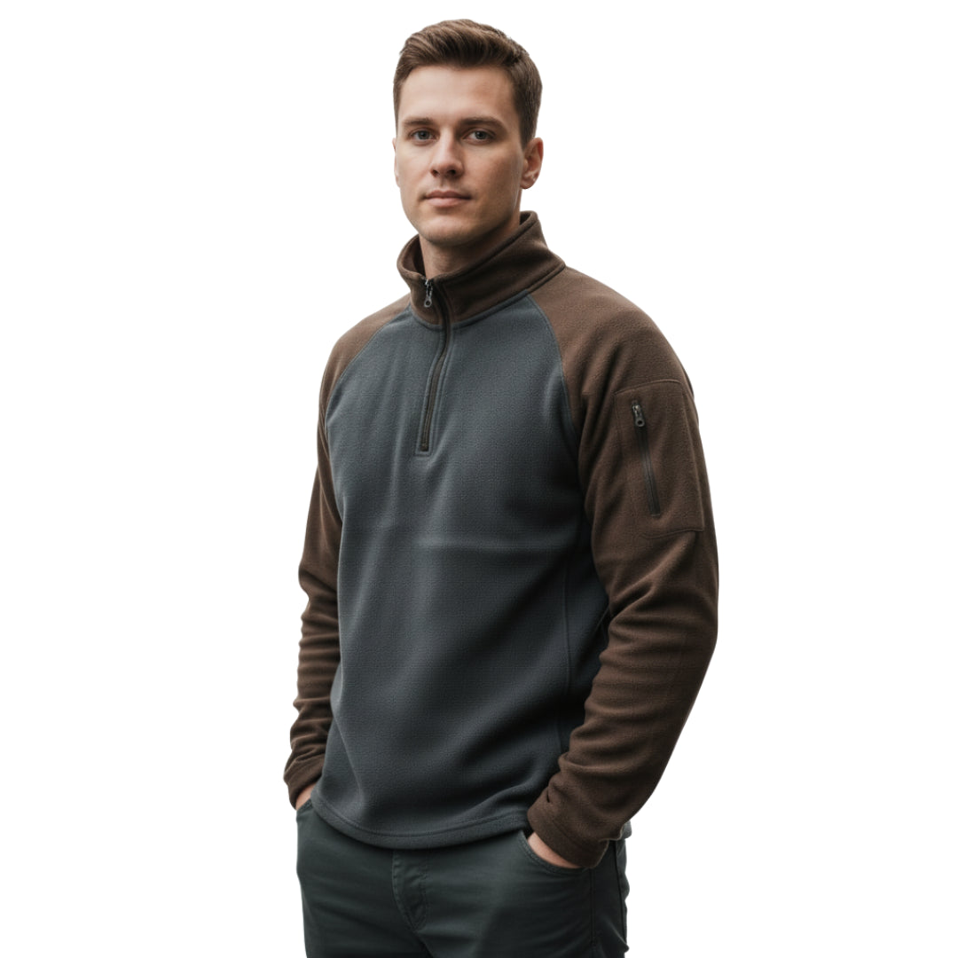 Fleecepullover Herren - Half-Zip - zweifarbig