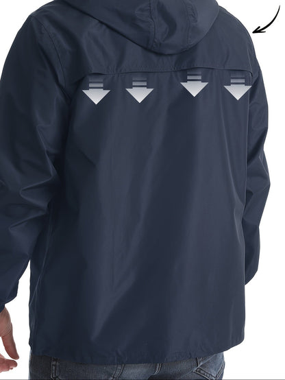 Regenjacke Herren Wasserdicht - Übergangsjacke mit Kapuze, Atmungsaktiv