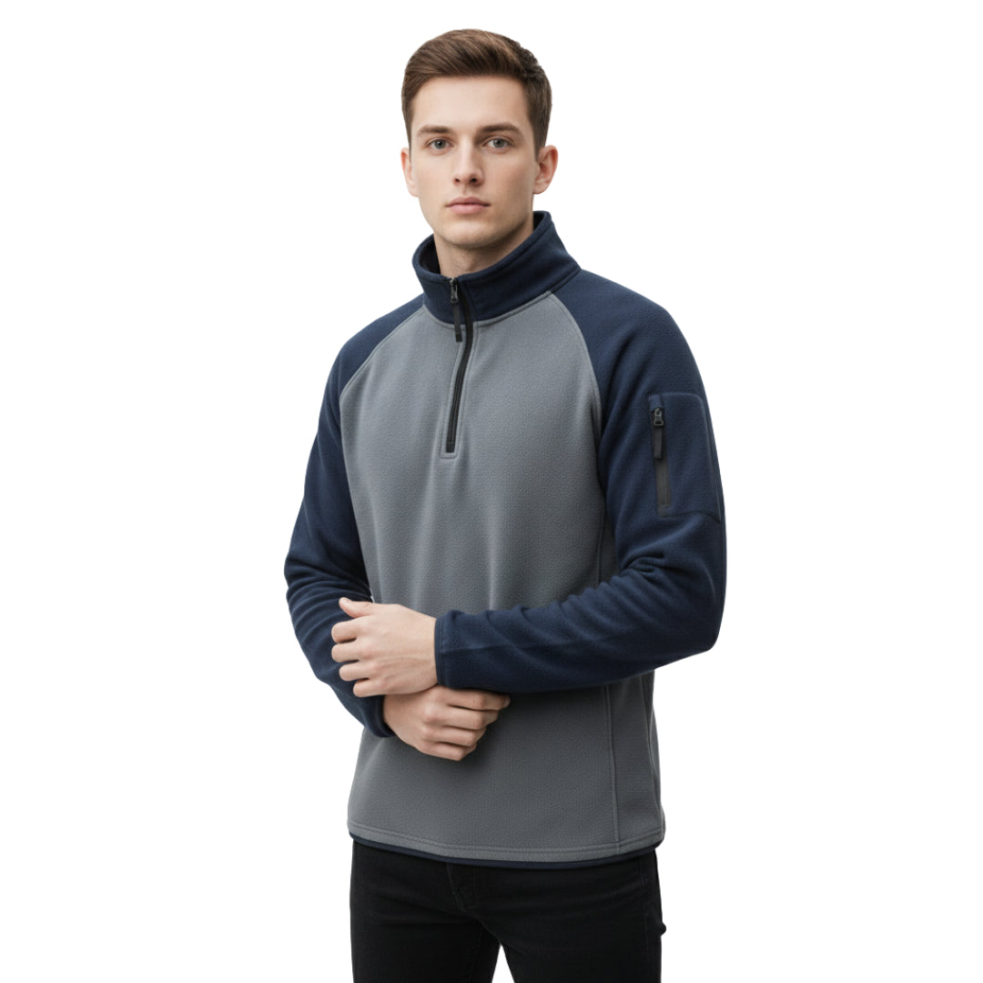 Fleecepullover Herren - Half-Zip - zweifarbig