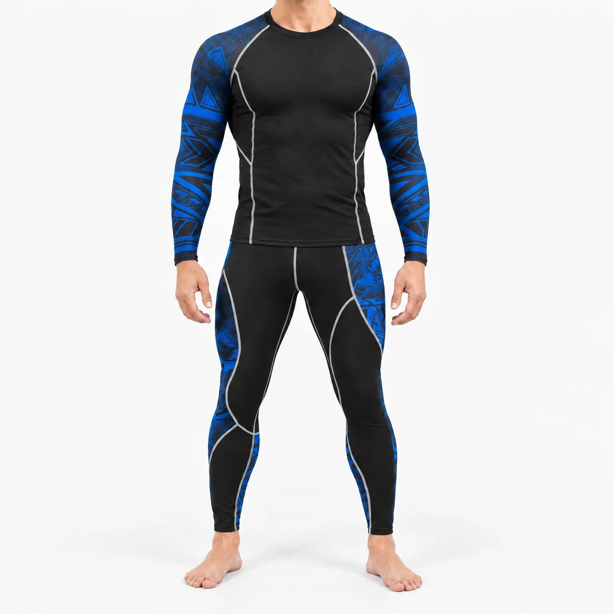 Thermounterwäsche Herren in Blau mit Muster an Ärmeln und Oberschenkel