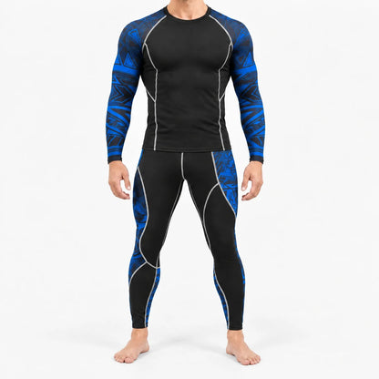 Thermounterwäsche Herren in Blau mit Muster an Ärmeln und Oberschenkel