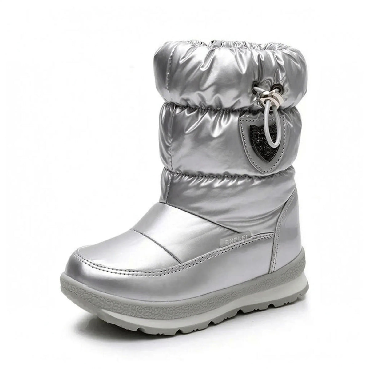 Wasserabweisende Schneestiefel für Kinder in Silber mit Kordelzug am Schaft