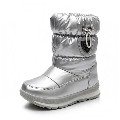 Wasserabweisende Schneestiefel für Kinder in Silber mit Kordelzug am Schaft