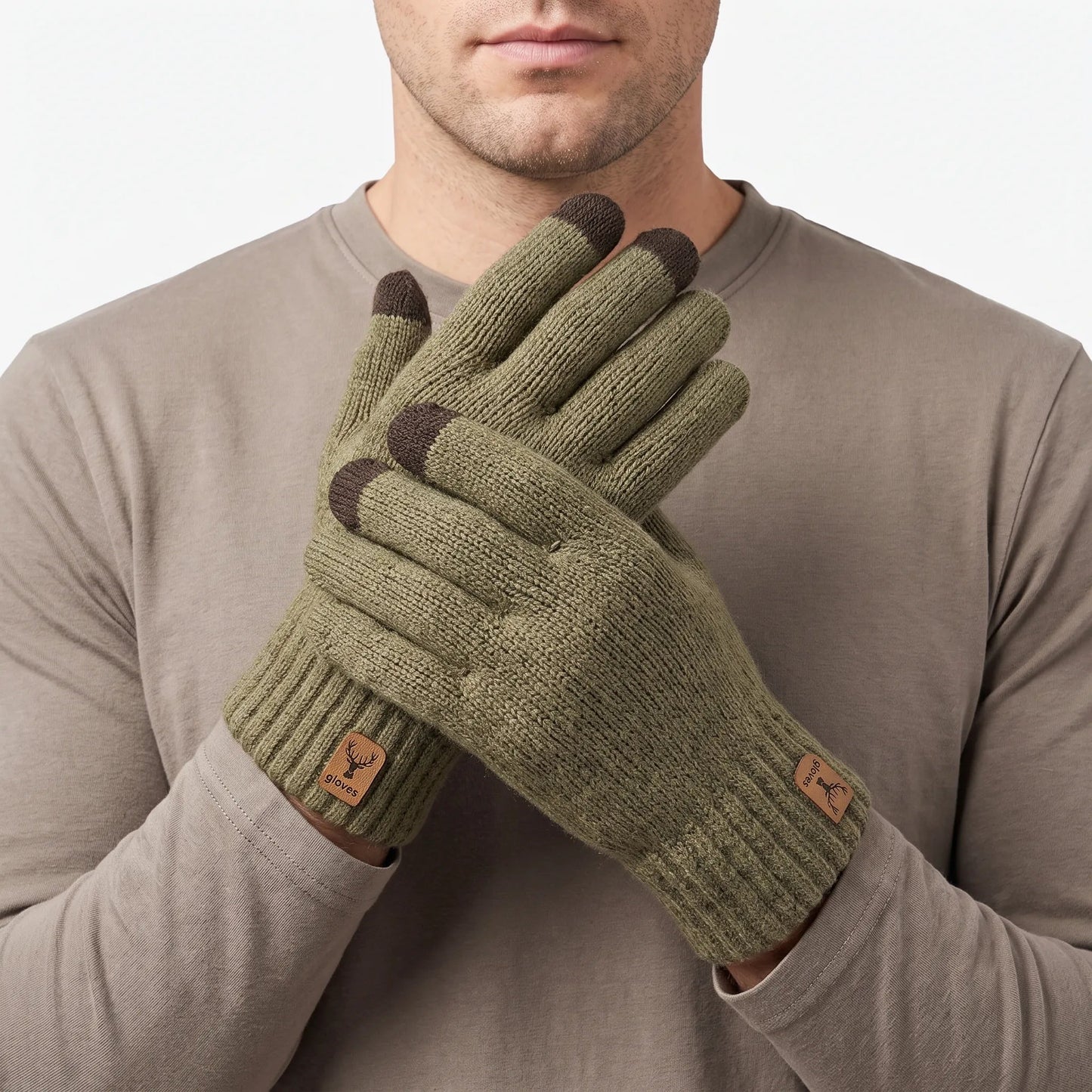 Strickhandschuhe Herren mit Touchscreen-Fingerkuppen und Fleecefutter – Ansicht 2