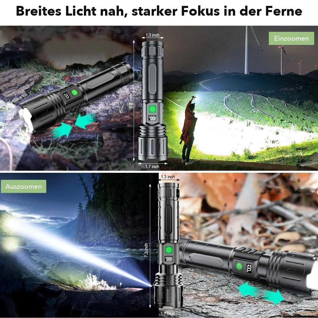 Taschenlampe Extrem Hell - 10.000 Lumen - LED mit Zoom