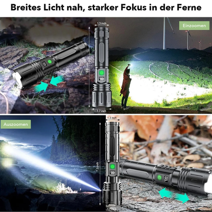 Taschenlampe Extrem Hell - 10.000 Lumen - LED mit Zoom
