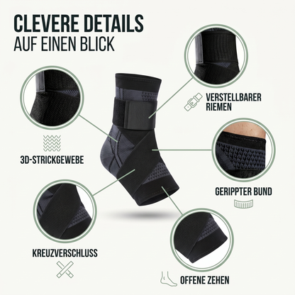 Sprunggelenkbandage - Verstellbarer Kompressionsriemen - Atmungsaktives Strickgewebe - Clevere Details
