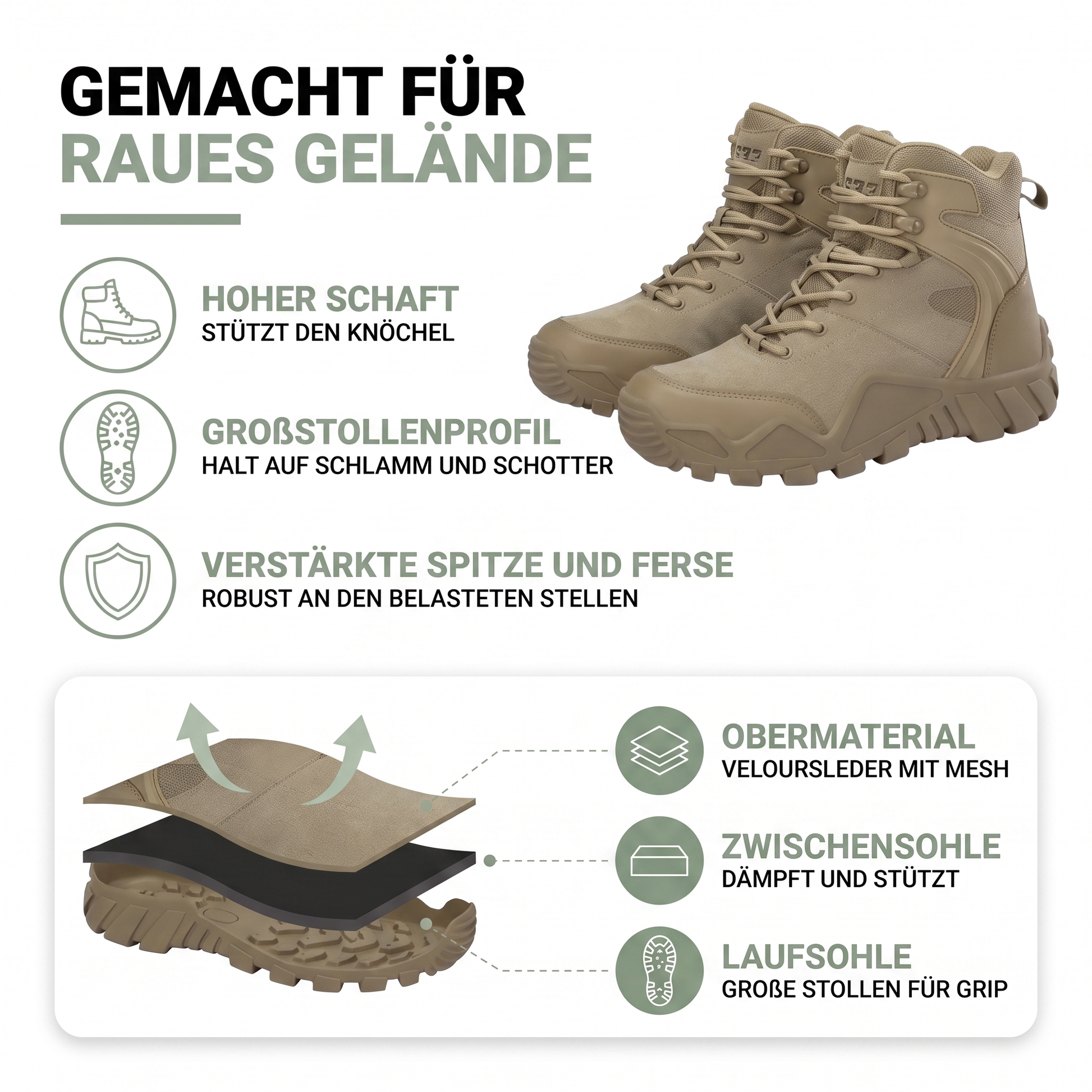 Militärstiefel Herren Leicht - Knöchelstütze - Grobstollenprofil