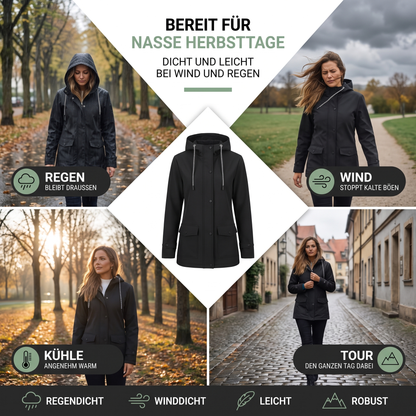 Regenjacke Damen mit Kapuze - Wasserdicht & Winddicht - Leicht Gefüttert