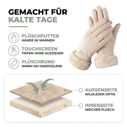 Touchscreen Handschuhe Damen - Plüschfutter - beige