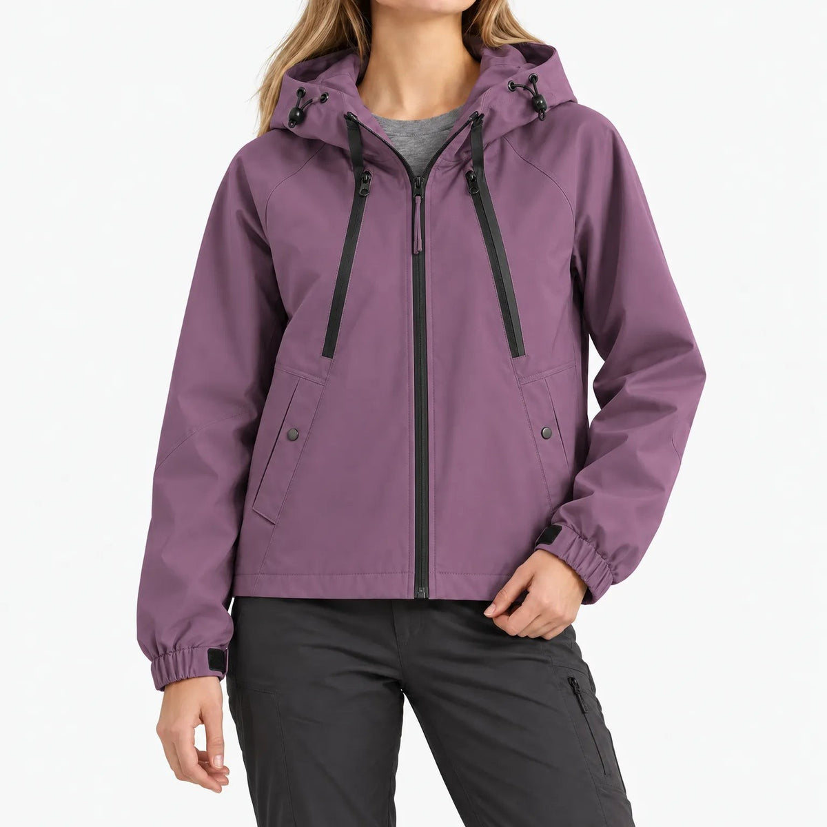 Damen 3-in-1 Jacke in Pflaume mit Taschenklappen und Druckknopfverschluss