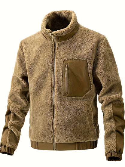 Sherpajacke in Camel mit Stehkragen von vorn