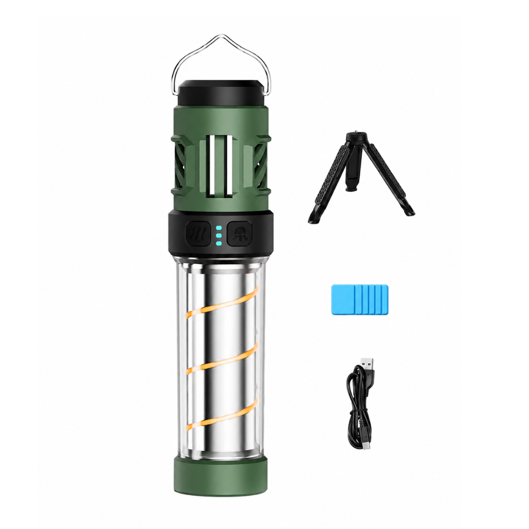 LED-Campinglampe mit Mückenschutz – 5 Lichtmodi – USB-Aufladbar mit Stativ