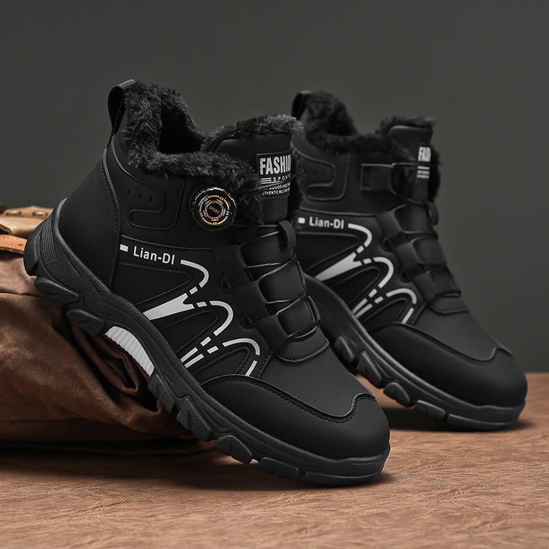 Schwarze Winterschuhe mit Plüschfutter, Seitenansicht