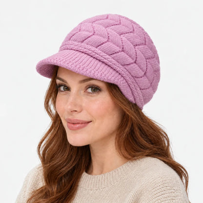 Strickmütze Damen mit Schirm in Altrosa