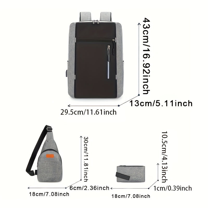 Schulrucksack Herren - 3in1-Set - mit USB-Anschluss