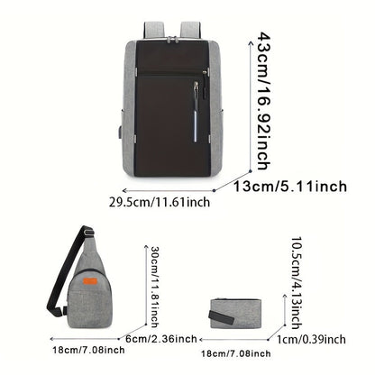 Schulrucksack Herren - 3in1-Set - mit USB-Anschluss