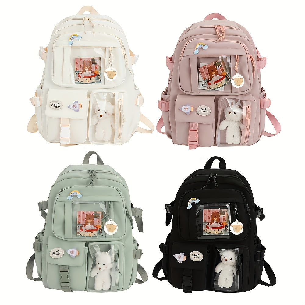 Schulrucksack für Mädchen - transparente Tasche für Anstecker - Kawaii