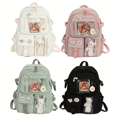 Schulrucksack für Mädchen - transparente Tasche für Anstecker - Kawaii