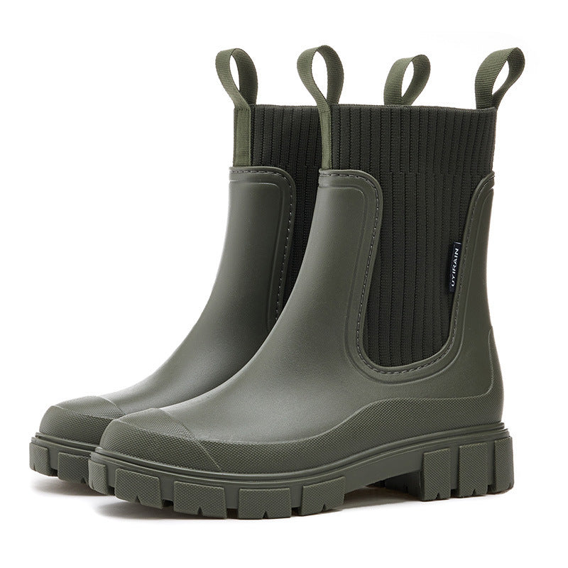 Gummistiefel Damen im Chelsea-Look - Strickeinsatz - Plateausohle
