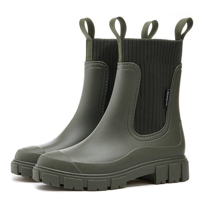 Gummistiefel Damen im Chelsea-Look - Strickeinsatz - Plateausohle