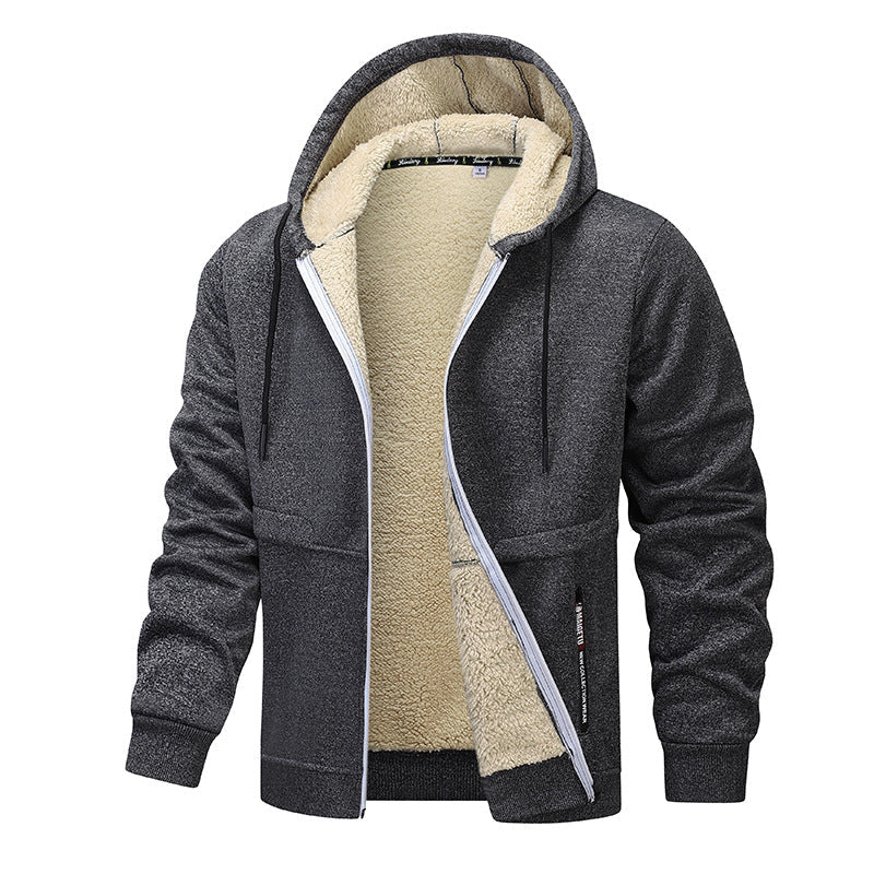 Kapuzenjacke Herren grau mit Sherpa-Futter und Zipper