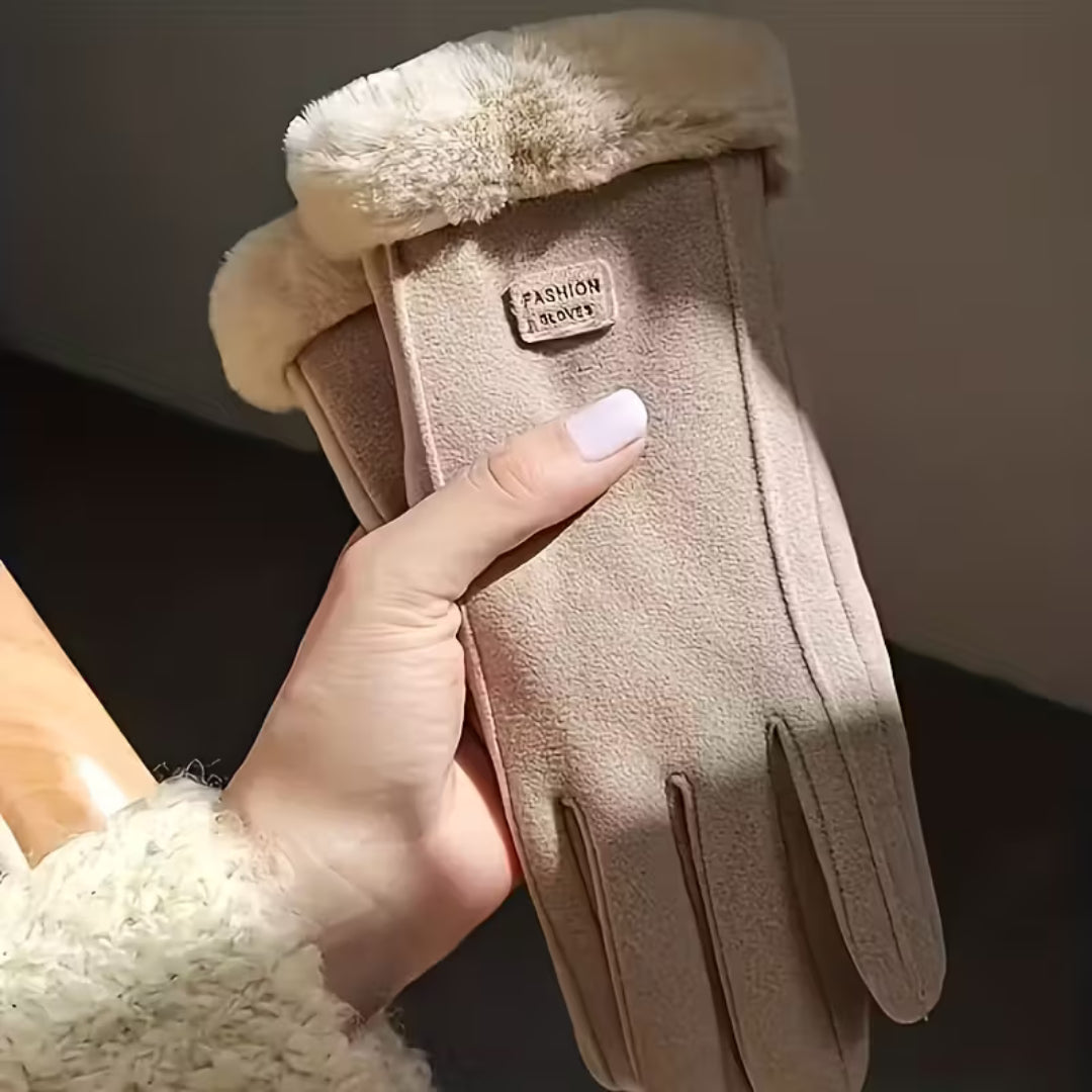 Touchscreen Handschuhe Damen - Plüschfutter - beige