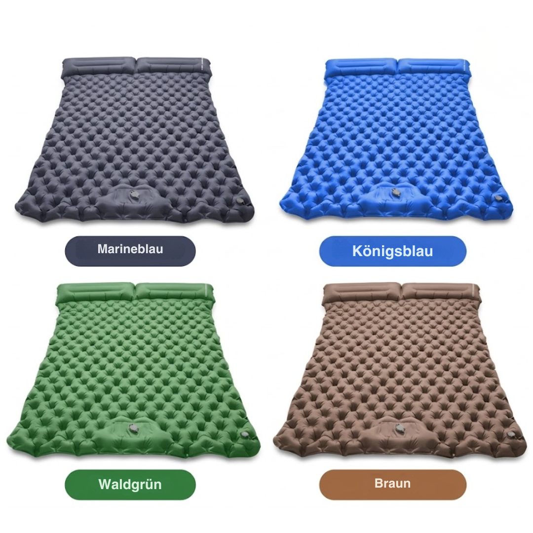Aufblasbare Doppel-Campingmatte – Strapazierfähig – Mit integriertem Kissen & Fußpumpe