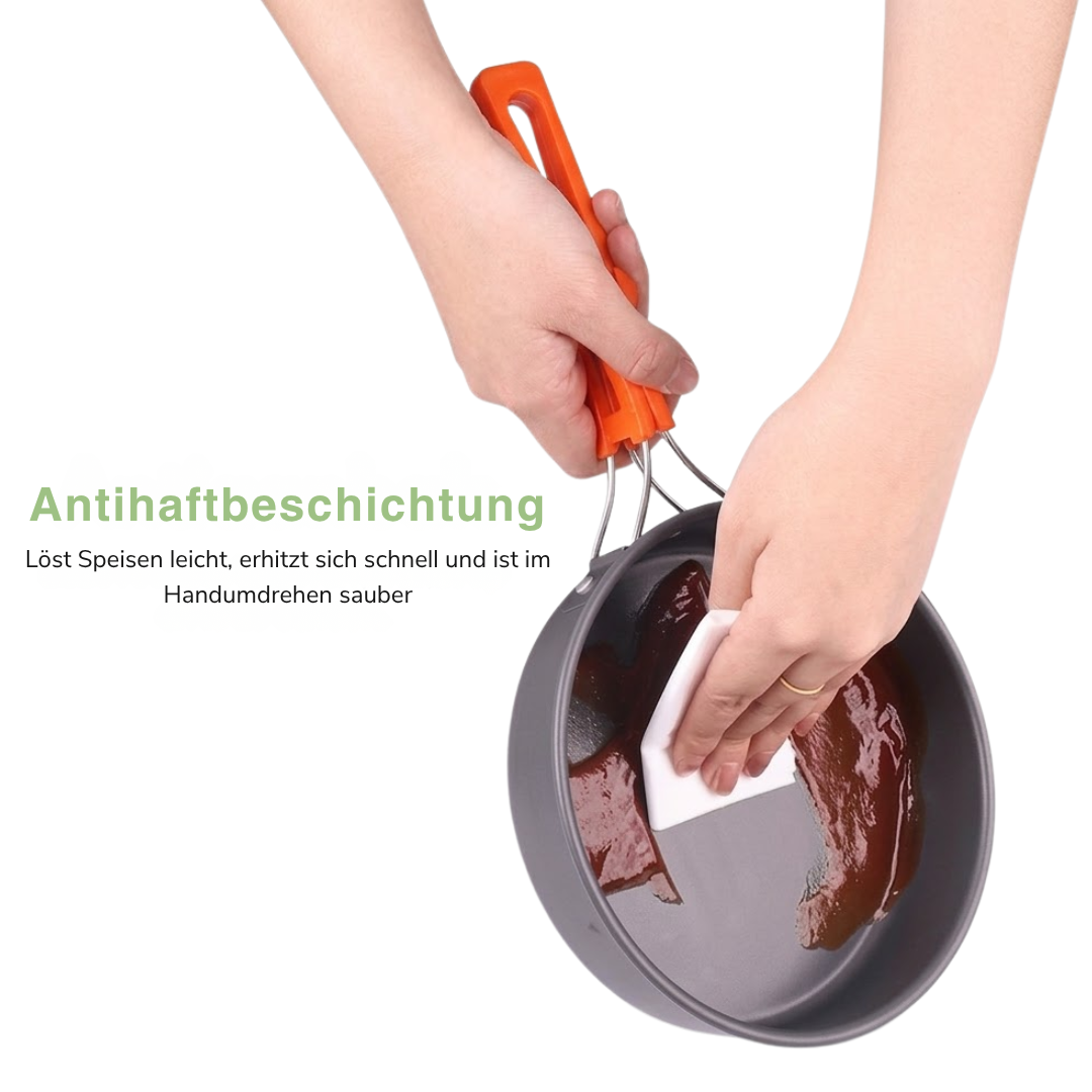 Camping-Kochset – Komplettes 9-teiliges Set – Topf, Wasserkessel & Pfanne