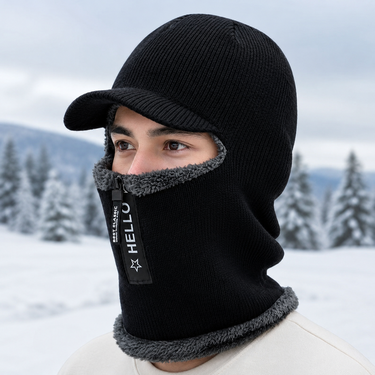 Wintermütze - mit Windschutz - Fleecefutter