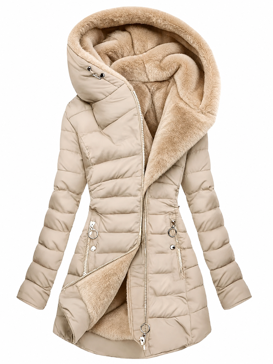 Winterjacke Damen - mit Kunstfellkapuze - Steppmantel