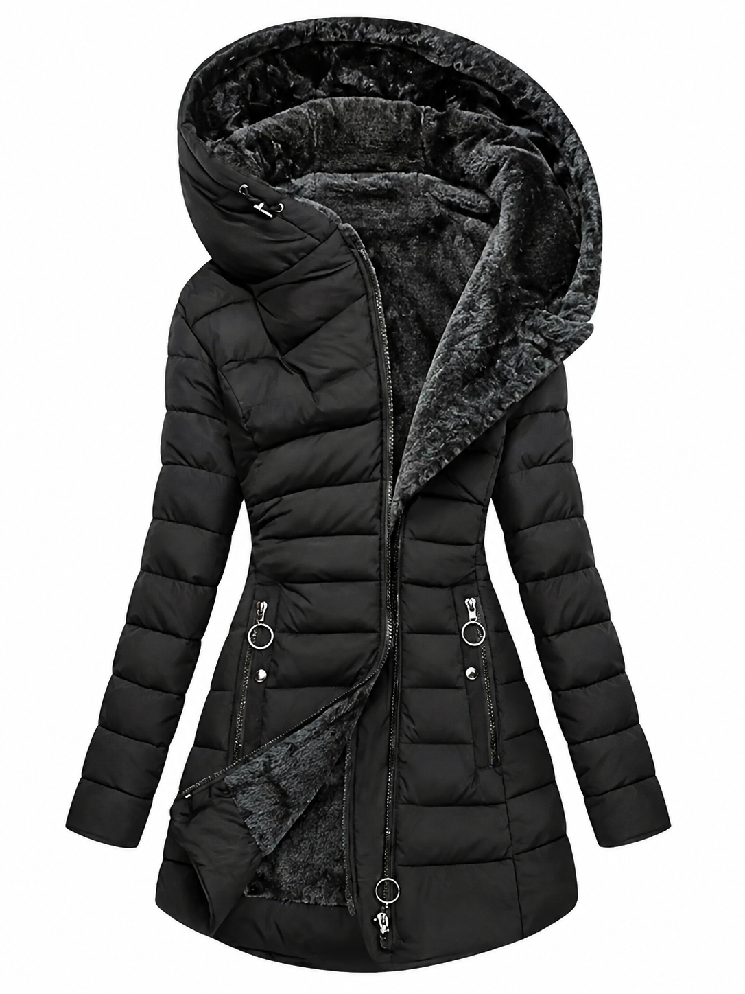 Winterjacke Damen - mit Kunstfellkapuze - Steppmantel