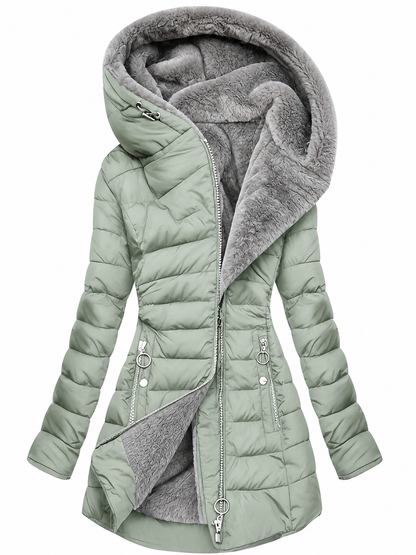 Winterjacke Damen - mit Kunstfellkapuze - Steppmantel