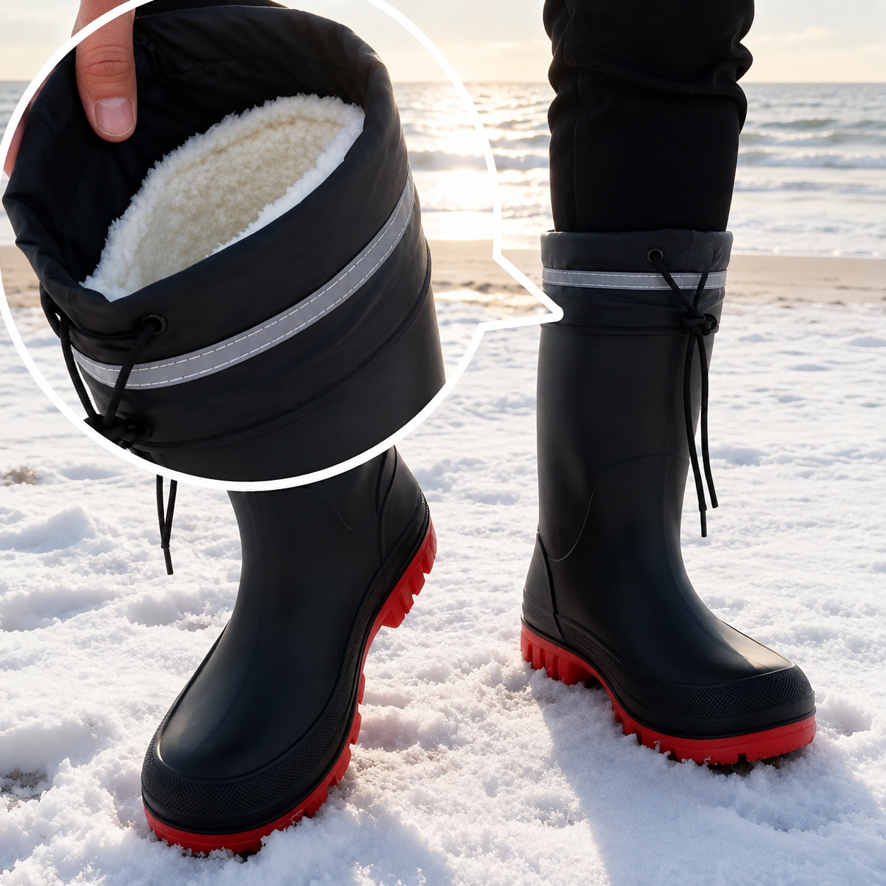 Gefütterte Gummistiefel - Warmes Teddyfutter - Reflektorstreifen