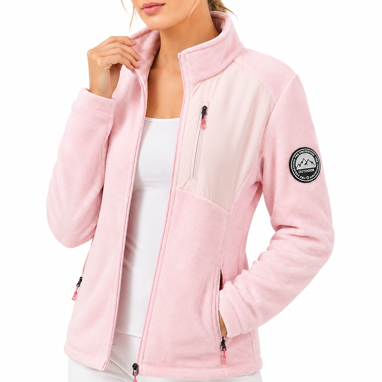 Fleecejacke Damen - Stehkragen mit Reißverschluss - Drei Reißverschlusstaschen
