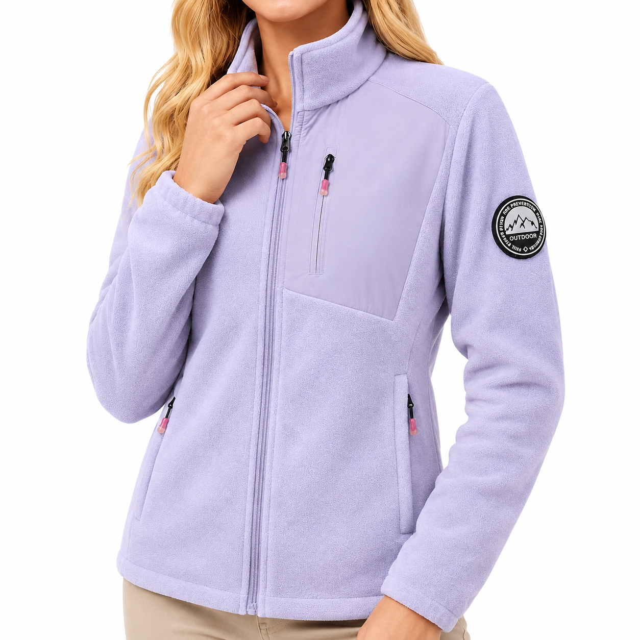 Fleecejacke Damen - Stehkragen mit Reißverschluss - Drei Reißverschlusstaschen