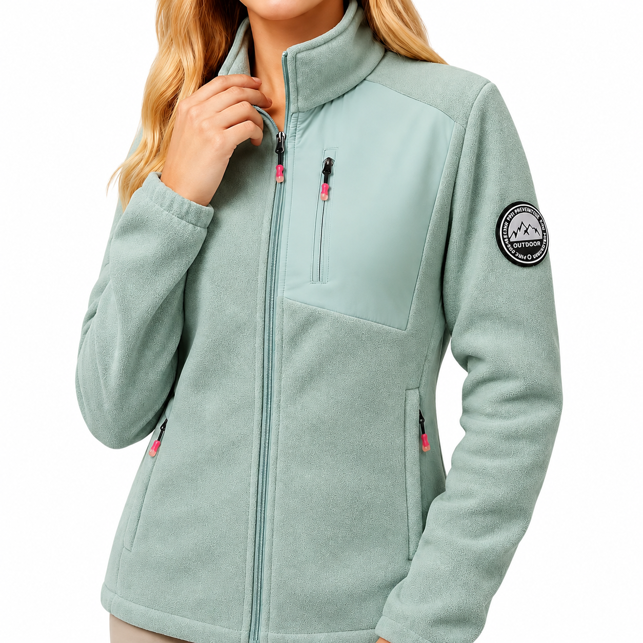 Fleecejacke Damen - Stehkragen mit Reißverschluss - Drei Reißverschlusstaschen