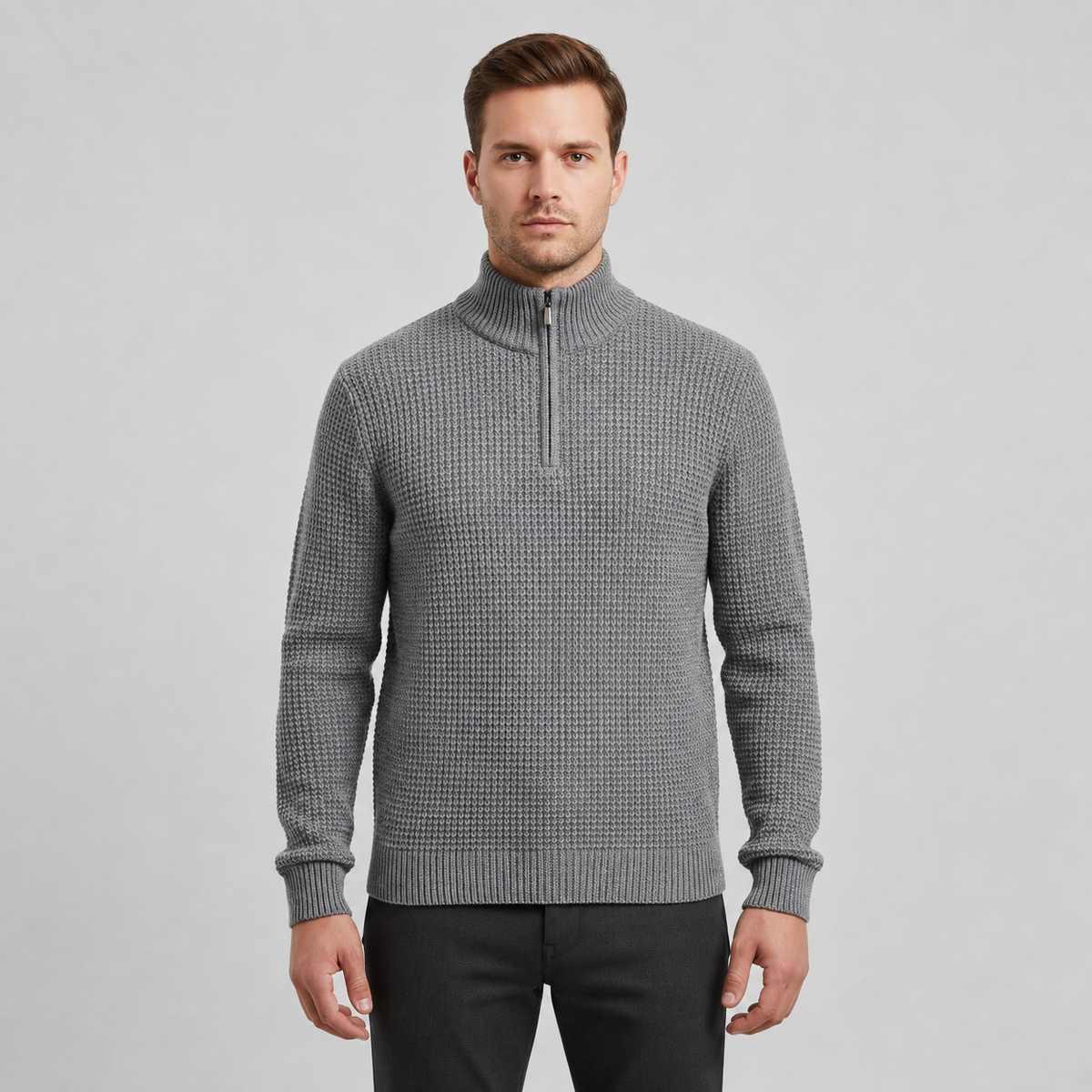 Half-Zip Pullover Herren - Fleecefutter & Stehkragen - Dicker Strick