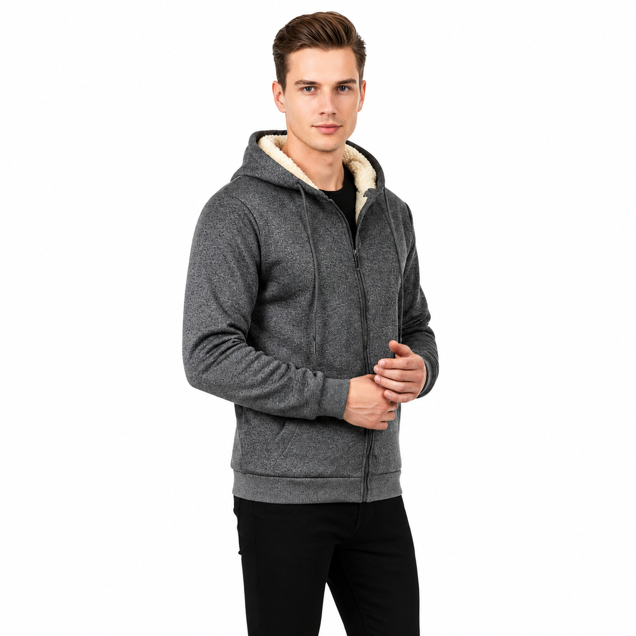 Fleecejacke Herren mit Kapuze - Winddicht - Sherpa-gefüttert