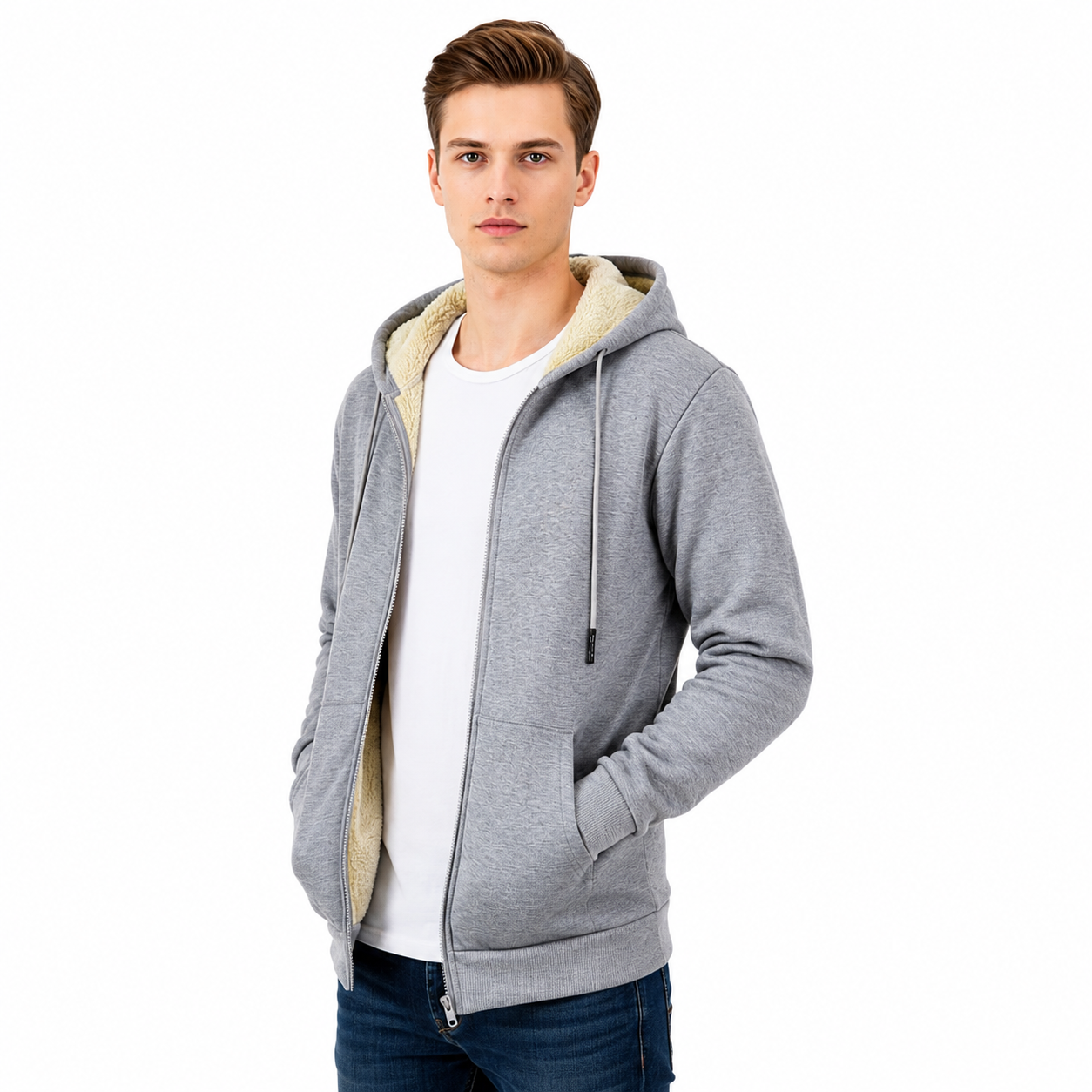 Fleecejacke Herren mit Kapuze - Winddicht - Sherpa-gefüttert