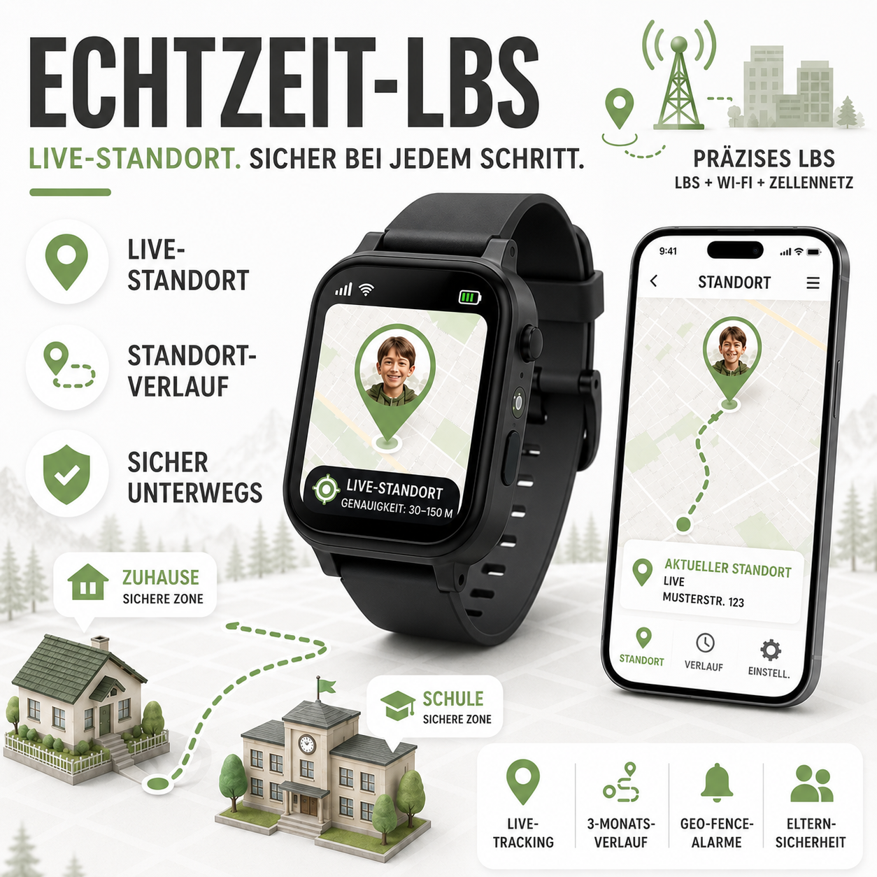 Kinder-Smartwatch mit Standortfunktion, Videoanruf & SOS – SafeTrack Watch