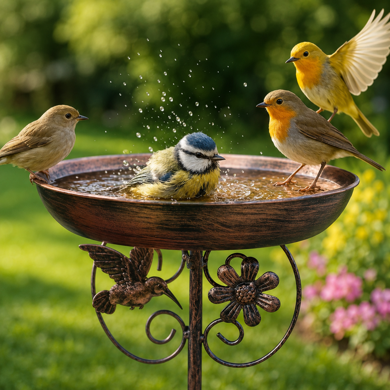 Vogeltränke & Futterstelle aus Eisen – Dekorativ, Wetterfest, für Garten & Hof
