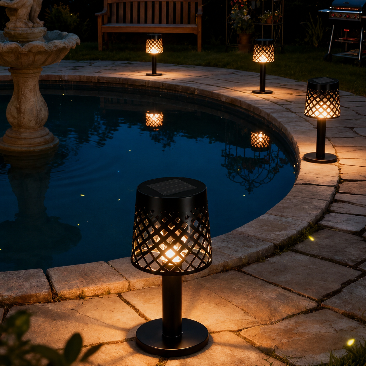 Solar Tischlampe 2er-Set – Dekoratives Schattenmuster, Auto Ein/Aus, für Garten & Terrasse