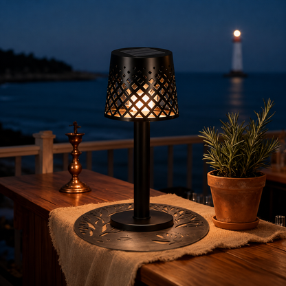 Solar Tischlampe 2er-Set – Dekoratives Schattenmuster, Auto Ein/Aus, für Garten & Terrasse