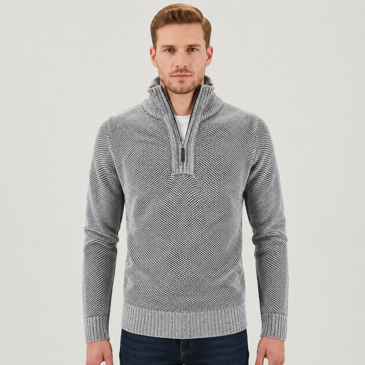 Half-Zip Pullover Herren - Fleecefutter & Stehkragen - Dicker Strick